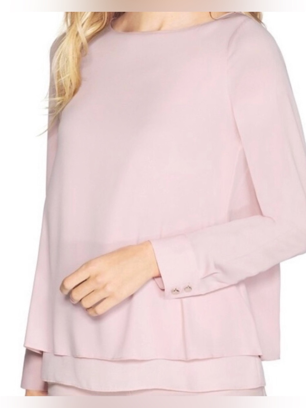 White House Black Market Double Layer Long Sleeve Blouse Top Blush Pink | Size10